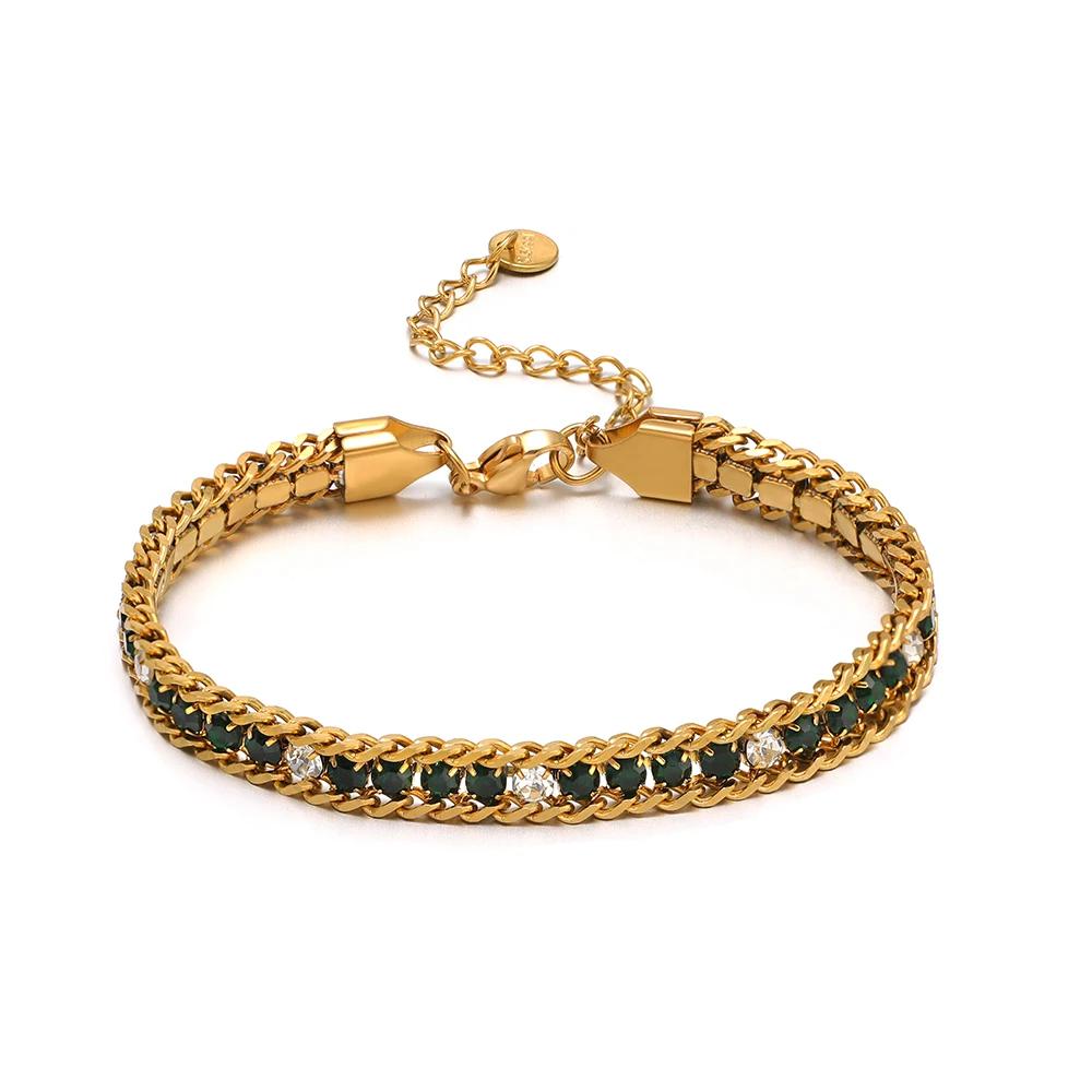 1pc AAA Cubic Zirconia Stone Bracelets Gold Color Stainless Steel Metal Chain Bracelet for Women Punk Hip Hop Jewelry Wholesale