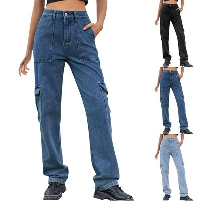 Bequeme und modische halbelastische Denim-Arbeitshose für Damen mit geradem Bein