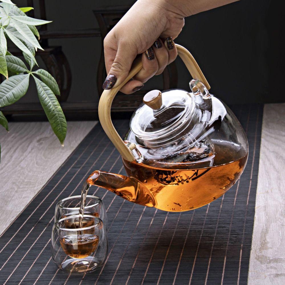 Transparent Glass Tea Pot 1000ml Flower Tea Kettle Fluent Japanese Style Teapot  Home Use
