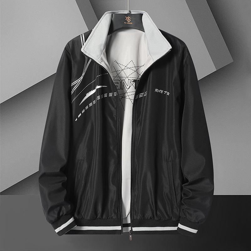 Herren Wende Windbreaker Jacke mit Stehkragen – Frühling/Herbst, Lockerer Schnitt, Große Größen.