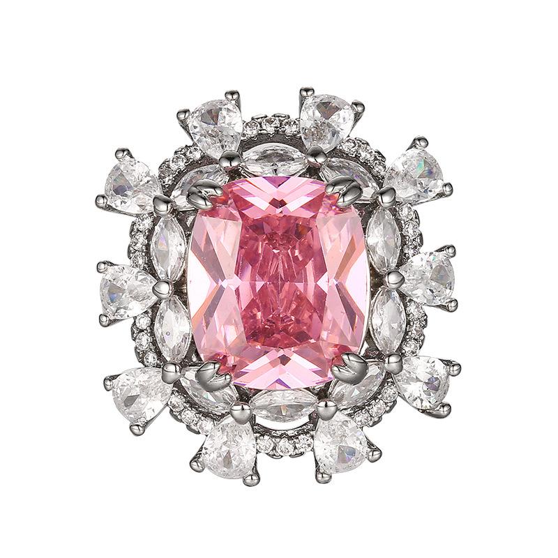 Jewelry Luxury Color Treasure Inlaid Paraiba Green Pink Zircon Ring Women'S Jewelry
