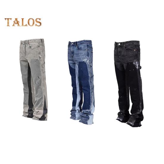 Męskie workowate dżinsy dzwony elastyczny denim casualowe spodnie robocze vintage patchworkowe spodnie rozszerzane do noszenia na co dzień podróże praca