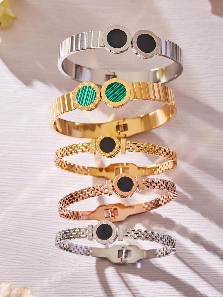 European Luxury Roman Numeral Dial Shell Acrylic Stainless Steel Openable Bracelet