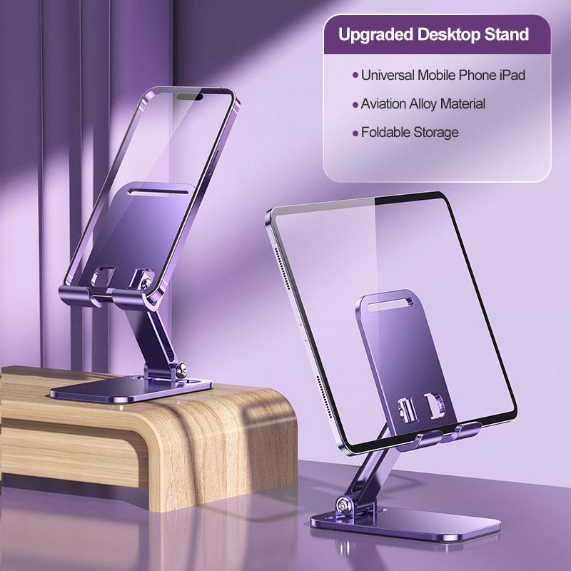 

Вращение на 360 ° Цельнометаллический держатель для мобильного телефона из алюминиевого сплава Универсальный кронштейн Складной дизайн с двойным валом Устойчивый против падения для iPhone / iPad K71 фиолетовый