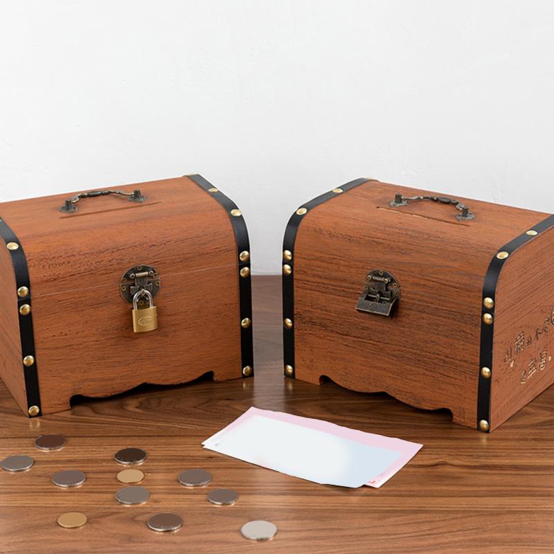 1 Set Vintage Treasure Storage Box Wooden Treasure Chest With Lock Piggy Bank Organizer Saving Box Case For Home Decoration
