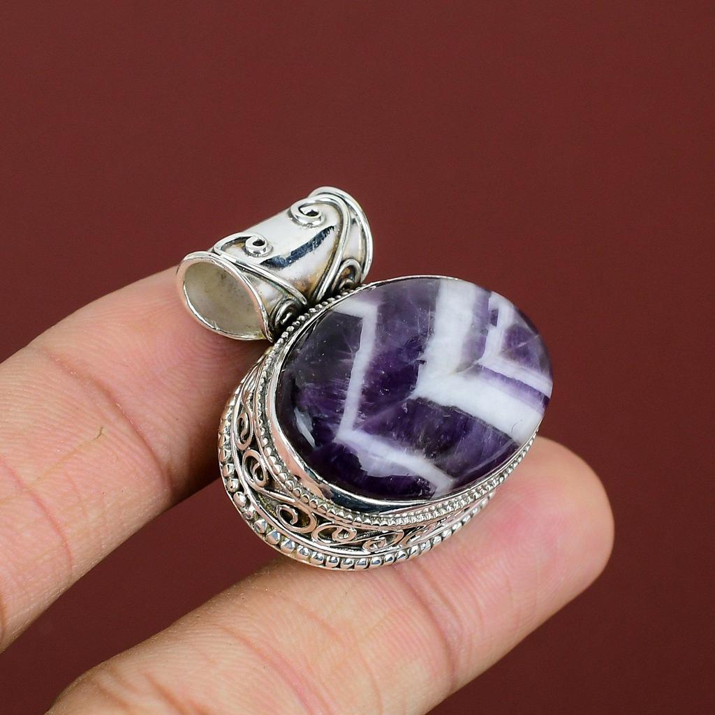Chevron Amethyst Pendant Gemstone Vintage Pendant 925 Sterling Silver Pendant Amazing Jewelry Handmade Pendant Gifts For Him Antique Pendant