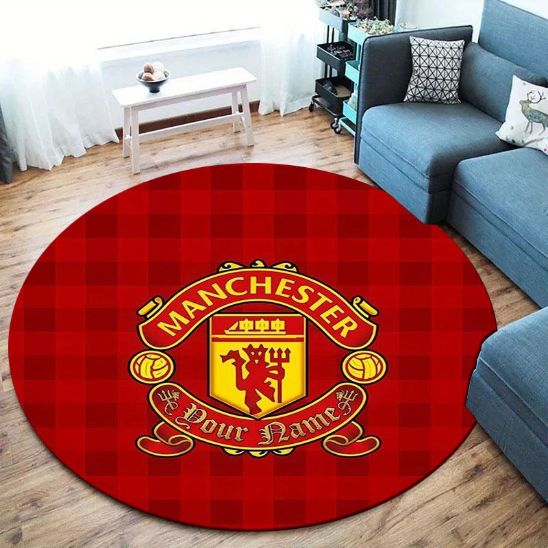 Manchester United F Custom Name Round Area Rug,Carpet Rug for Living Room Bedroom Sofa Playroom Decor,Non-slip Floor Mat