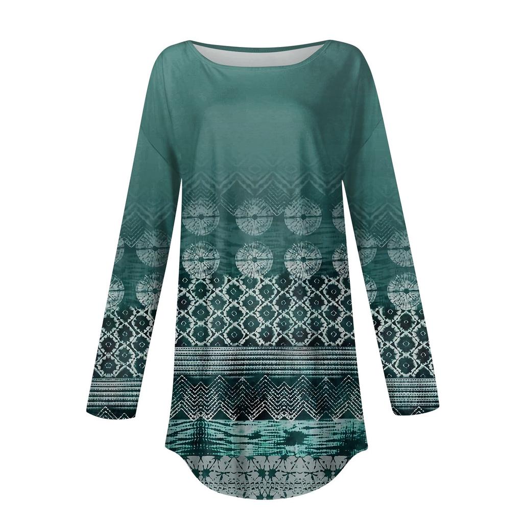 Women's Fashion Loose Round Neck  Printed Long Sleeve T-Shirt Pullover Top
