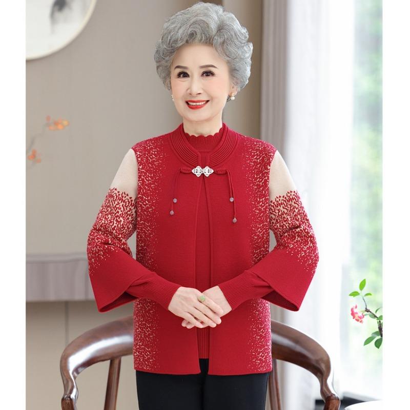 Chinese Women's Spring and Autumn New Bottoming Shirt, Two Mother Autumn and Winter Clothes Halved Coat Knitted Sweater Cardigan