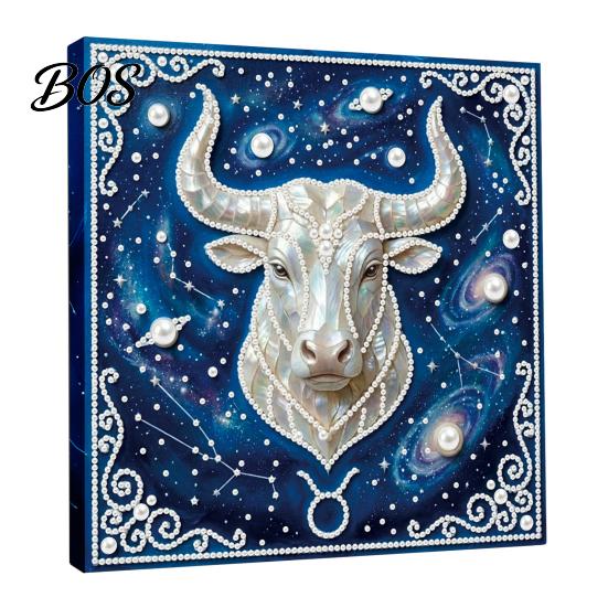 Faux Pearl Painting Crafts DIY Kit, 12 Constellation Rhinestone Art Set for Handmade Kit Adults Beginners, Wooden Frame Fake Wall Decoration Beginners