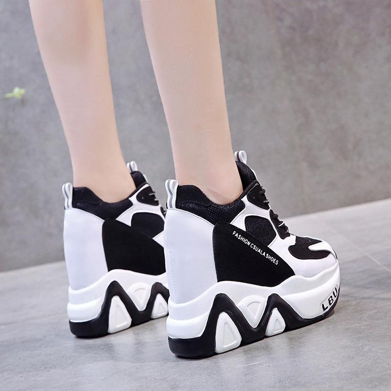 Pantofi cu platformă pentru femei, cu șireturi, pantofi sport de toamnă, pantofi pentru tată, cu vârf înalt, pantofi ocazional gros, pantofi albi cu plasă de fund gros