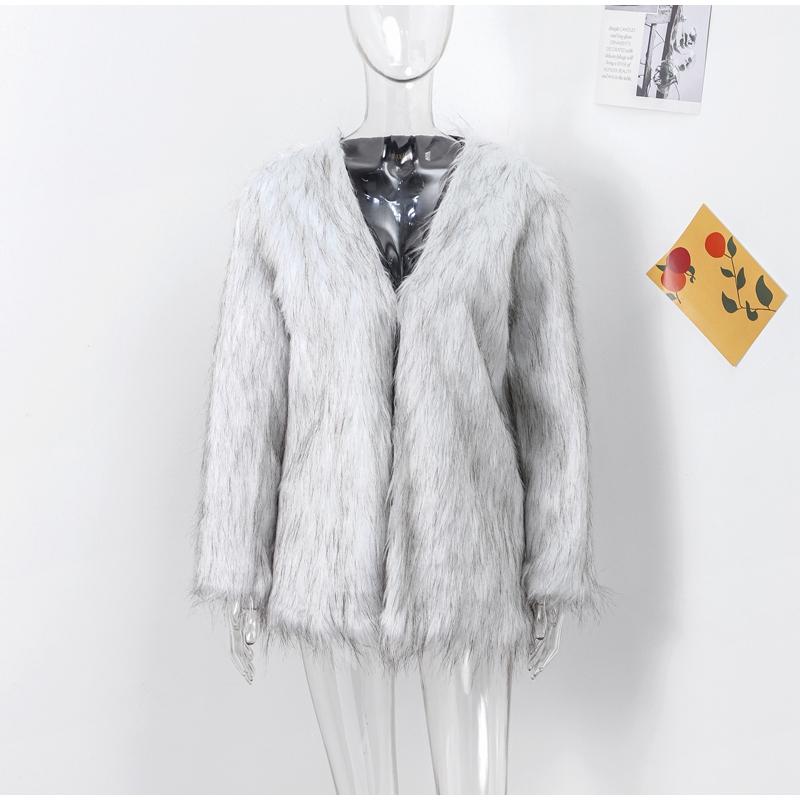 Autumn Winter V-neck Women's Faux Fur Jacket Warm Fashion Casual Short Top Oversize Coat Artificial Fur