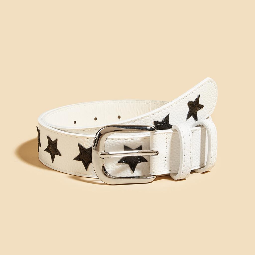 Fashion Belt For Women Pu Leather Star Pattern Casual Waist Accessory For Outdoor Wear