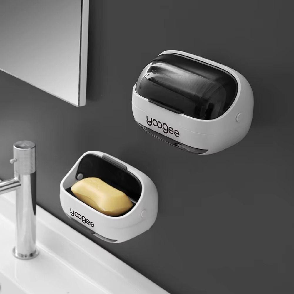 

With Transparent Lid Drain Soap Box free Perforated Storage Rack Creative Soap Dish Organizer Case білий