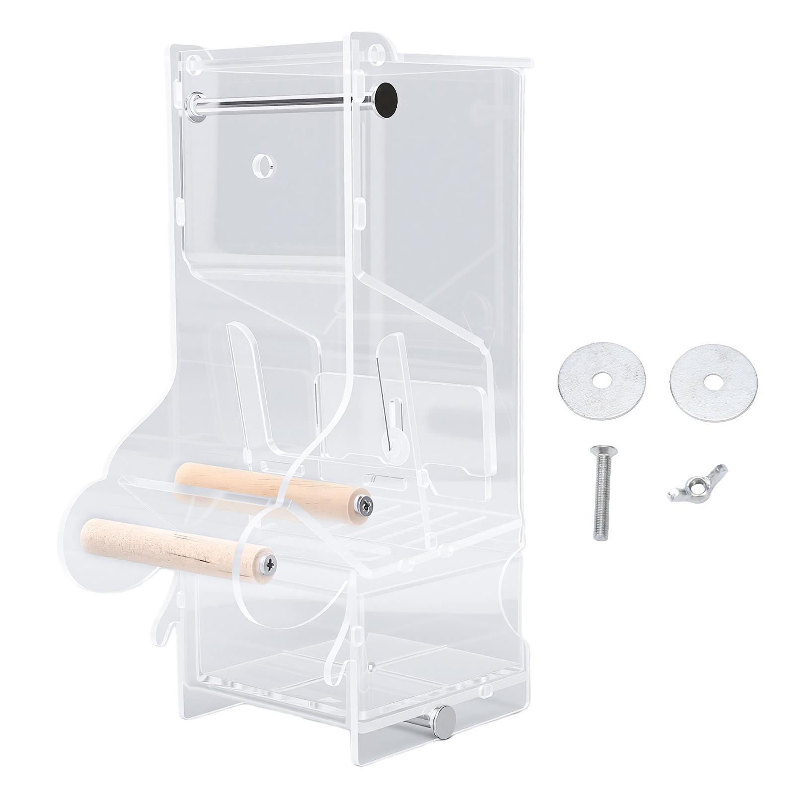 Fishine No Mess Bird Cage Feeder Transparent Automatic Parrot Feeder Food Container With Perch For Small Medium Birds