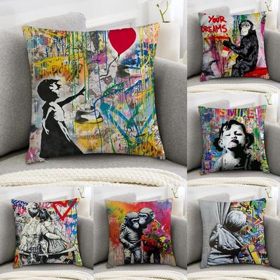 B-BanksyS Street Graffiti Art Pillow Case Sofa Decorative Home Double-sided Print Plush Square Throw Pillow Covers Cushion Decor