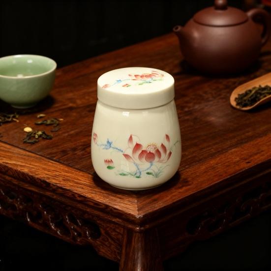 Yousheng Ceramic Tea Caddy with Lid Portable Storage Jar for Loose Leaf Tea Honey Spices Even Cooking Egg Cup Airtight Container for Kitchen