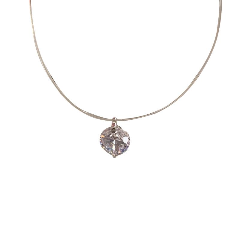 Fashion Shiny Imtation Crystal Necklace Zircon Pendant Transparent Fishing Line Invisible Ladies Necklace Jewelry Clavicle Chain