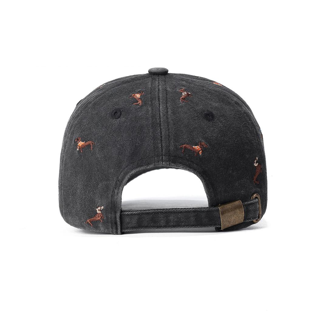 Washed Baseball Cap with Dog Embroidery Vintage Streetwear Hat