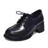 Black Small Leather Shoes Women's Work Dress High Heel Lace-up Professional Women's Shoes Thick Heel Single Shoes Autumn and Winter Work Shoes Tooling