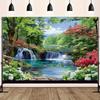 Polyester Landscape Waterfall and Forest Flower Background Banner - Universal Multi purpose Indoor and Outdoor Decoration