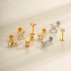 1 pièce G23 Titane Massif Filetage Interne Dos Plat Fleur CZ Clou de Tragus Cartilage Boucle d'Oreille Helix Rook Lobe Labret Bijou de Piercing
