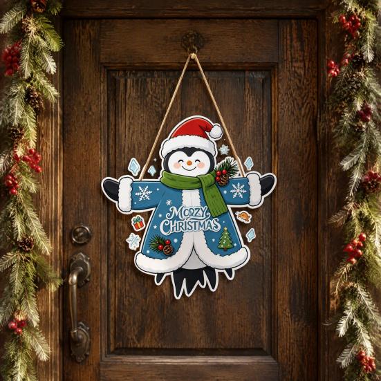 Seasonal Party Supplies Wooden Christmas Hanging Pendant, Cartoon Welcome Sign for Front Door, Holiday Shop Decorations Wall Decor with Cute