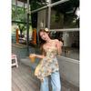 Summer Fresh and Sweet Age-reducing Floral Design Tube Top with Suspenders for Women Gender-neutral Irregular Hem Waist-cinching Top