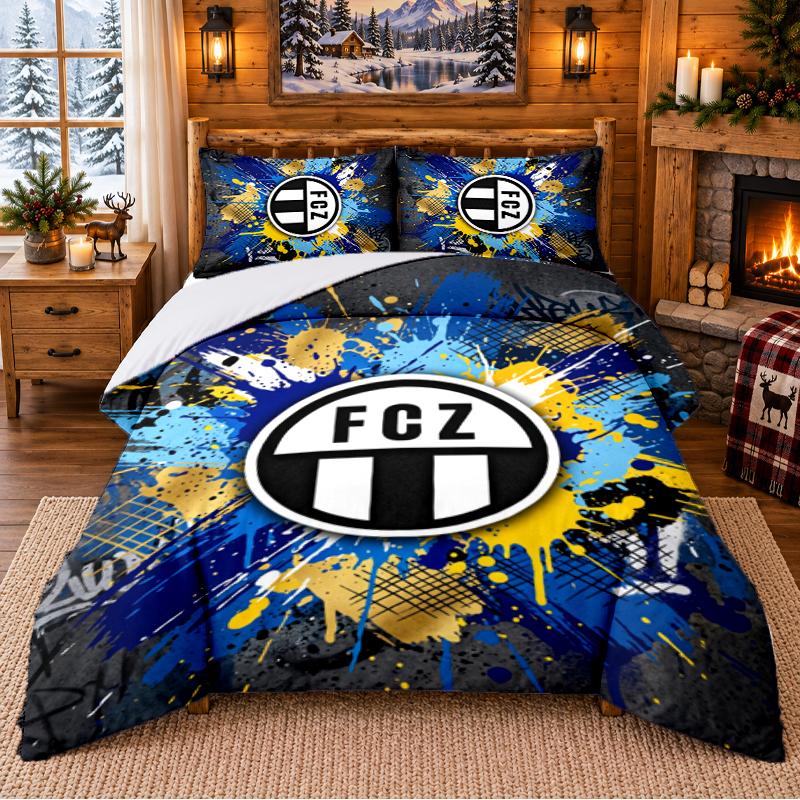 Printed 3Pcs Bedding Set FC Zürich Pattern Bed Sheet Pillowcase For Bedroom Decor