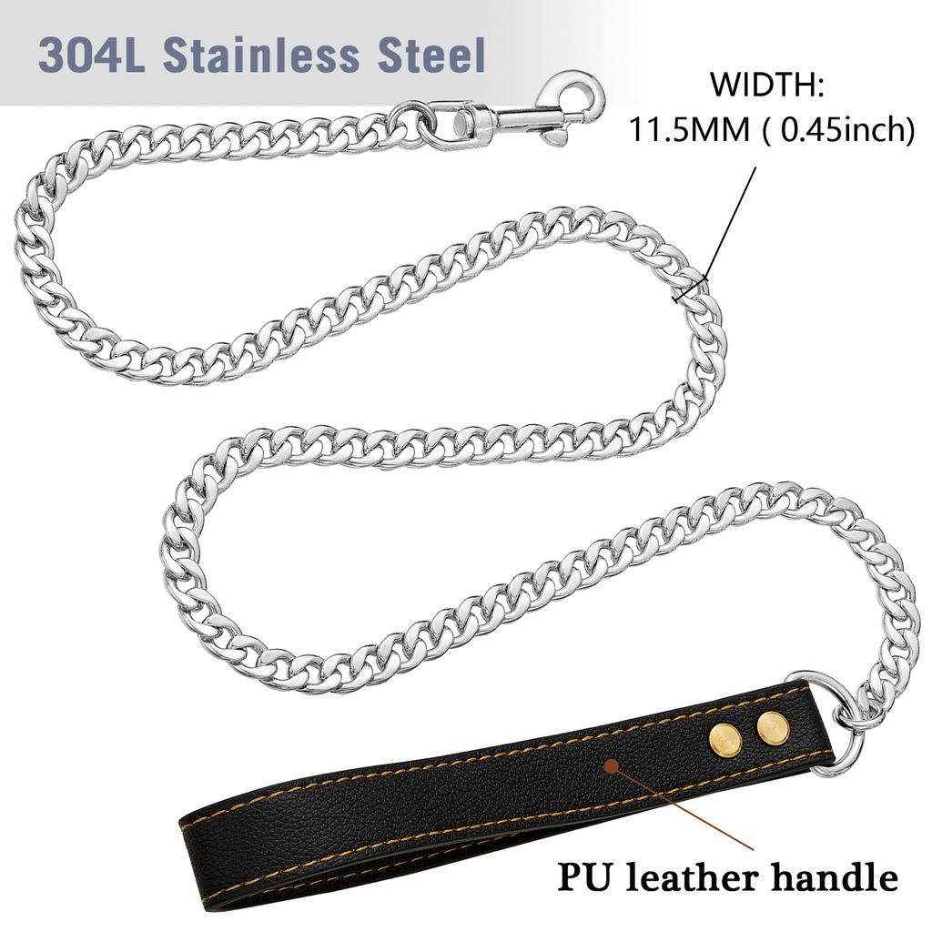 PU Leather Dog Leash Metal Pet Dog Leash with 360° Rotatable Hook and Loop Can Be Twisted To Prevent Loss of Dog Leash