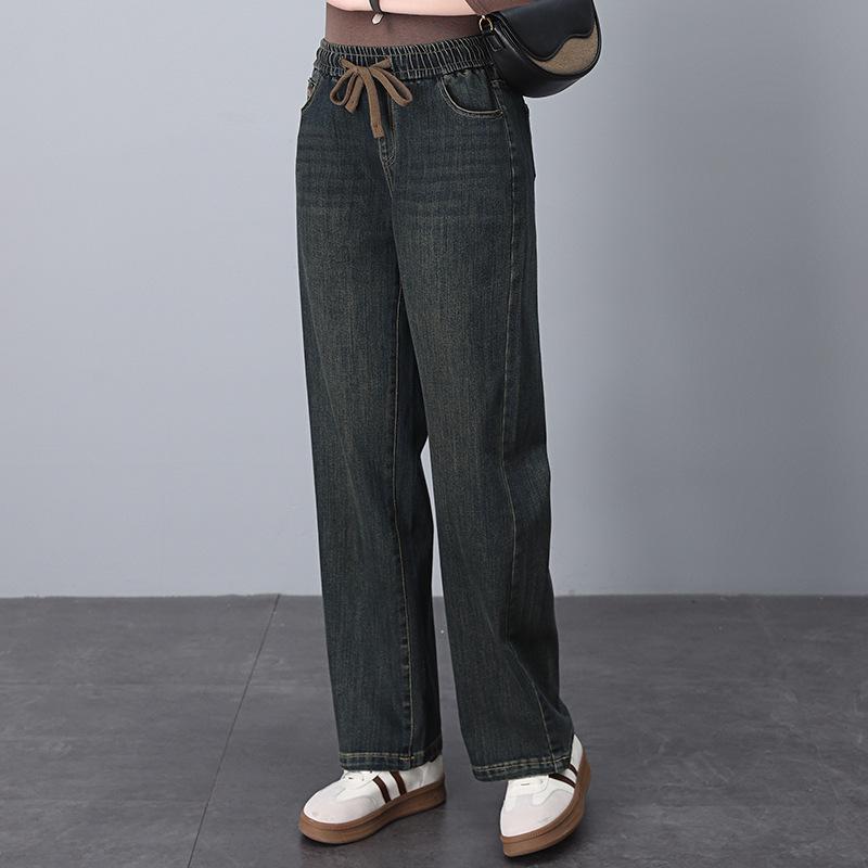 

Women s Retro Elastic Waist Jeans, Plus Size, Slimming Straight Leg, Spring/Autumn 2025. XXL (suggested 130-140 jin)
