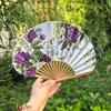 Flower Pattern Japanese Shell Folding Fan Shell Shape Chinese Style Fan Dance Fan  Home Decoration