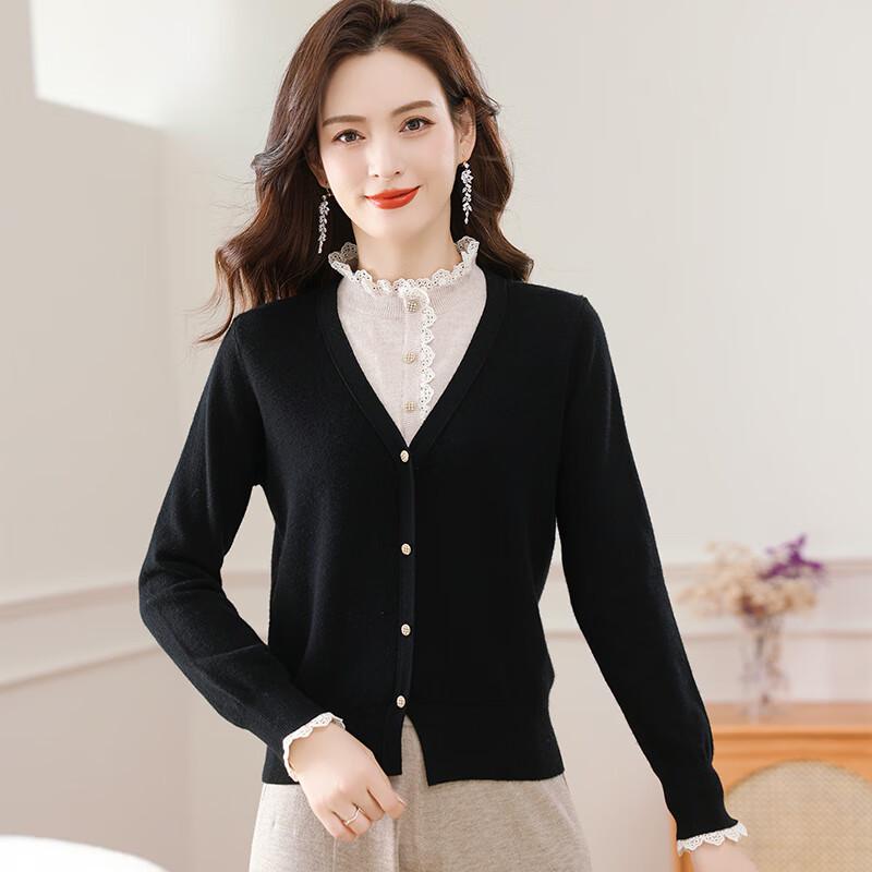 FENGXUN Women's Faux Two-Piece 100% Wool Knit Sweater