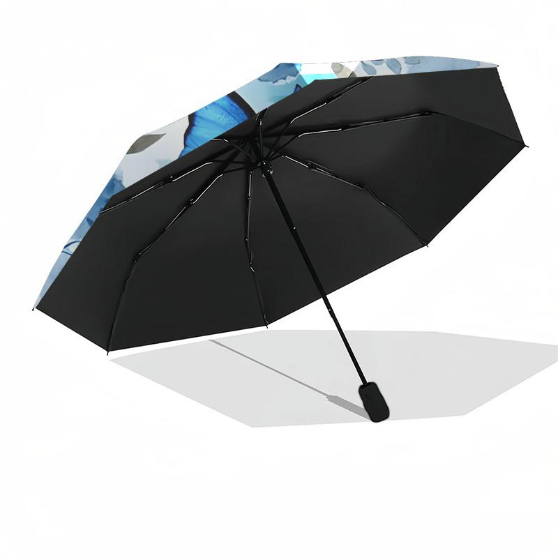 1pc Blue Butterfly Floral Umbrella with Plastic Handle,Compact & Stylish,Suitable for All Seasons YS331027
