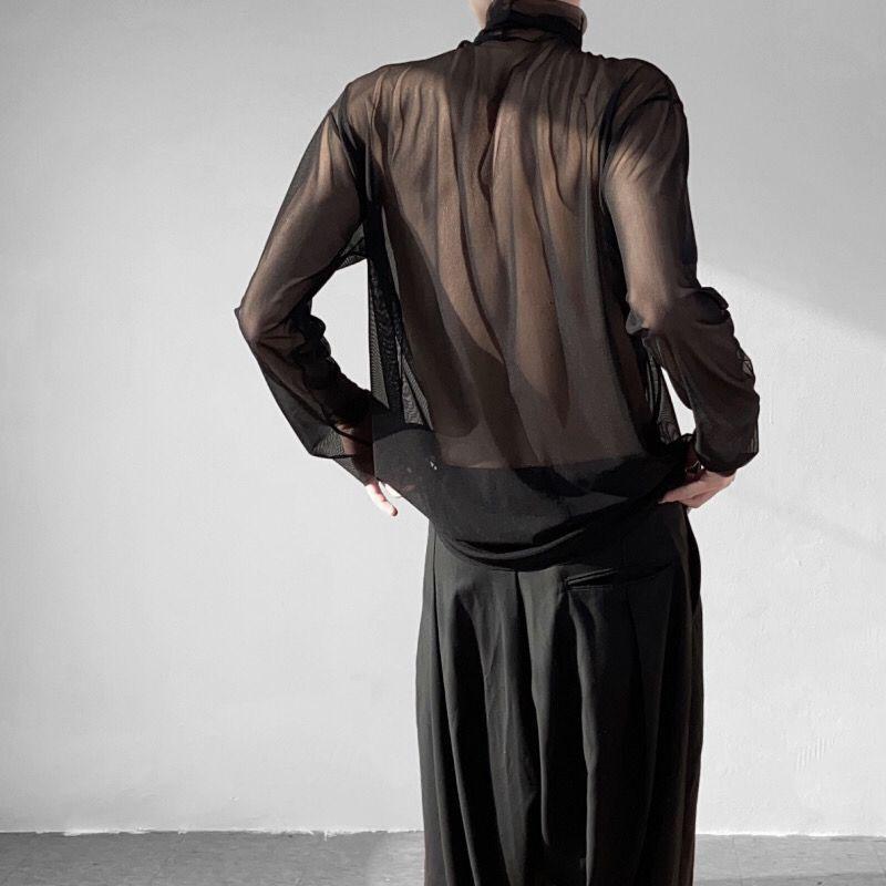 Man Summer Fashion Long Sleeve Net Yarn Tops New Turtleneck All-match Solid Color Sunscreen Clothing T-shirt