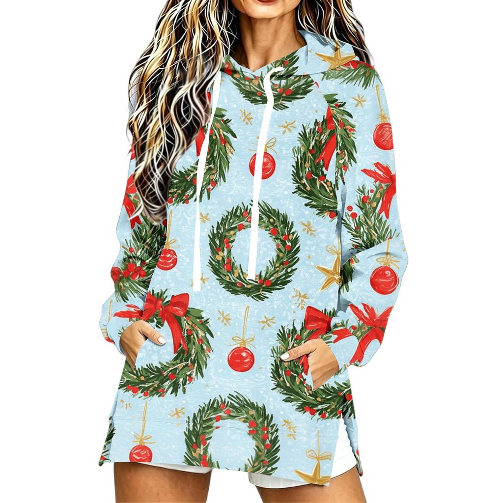 Women's Casual Long Sleeve Christmas Print Hoodie for Winter Holiday