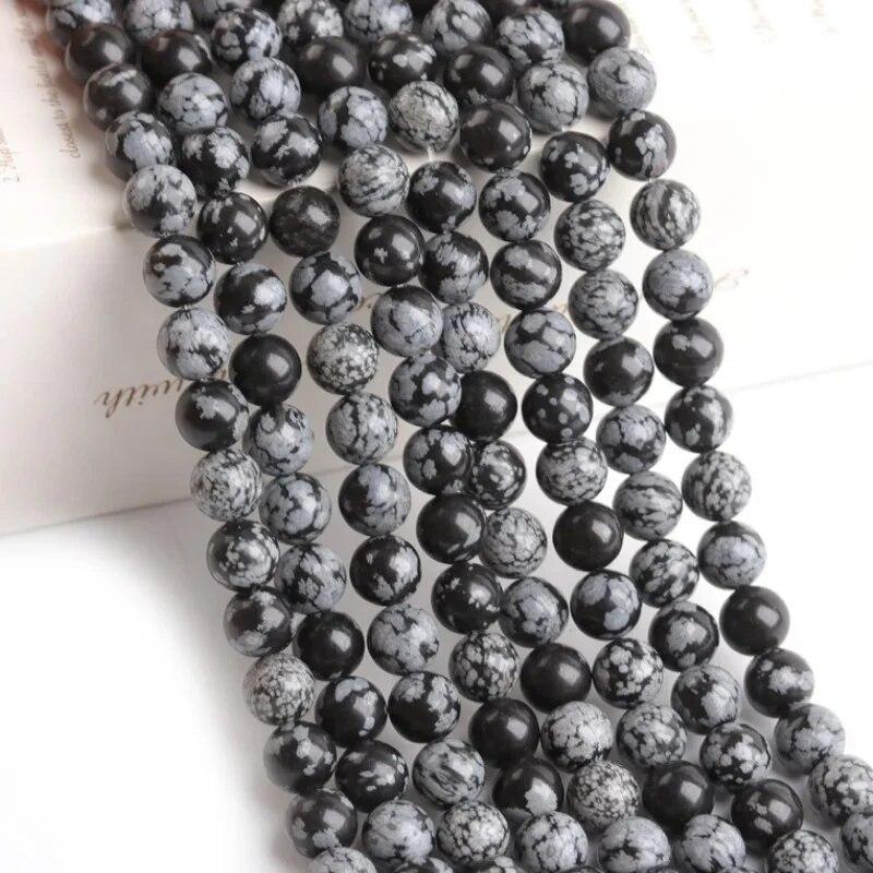4/6/8/10 Mm Natural Snowflake Obsidian Loose Beads  Gemstone Smooth Round for Jewelry Making