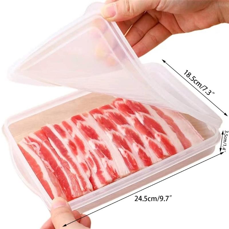 PVC Bacon Box Cheese Food Storage Container with Lid for Refrigerator Shallow Low Profile Christmas Cookie Holder