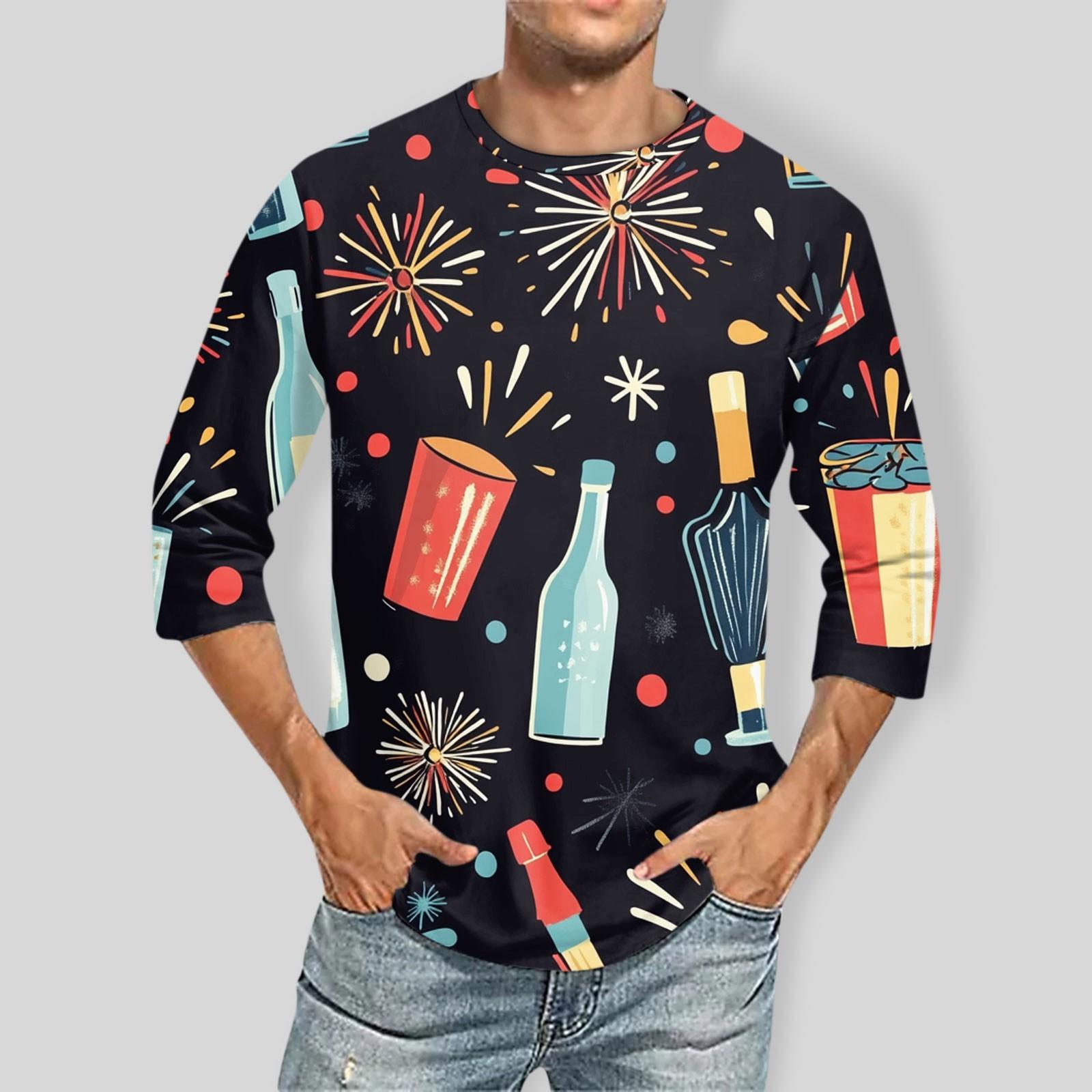 

Мужская футболка с круглым вырезом и рукавом три четверти с рождественским принтом M чёрный