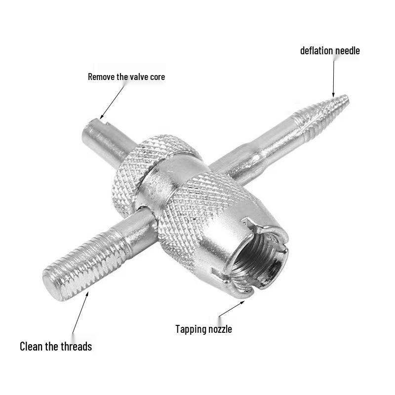 4-in-1 Tire Valve Tool: Valve Core Wrench, Stem Installer, Repair Tool, Deflation Needle