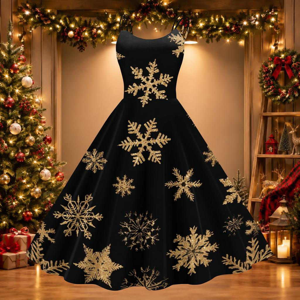 Women's Christmas Print Off-Shoulder Sexy Retro Party Dress for Holiday Celebration