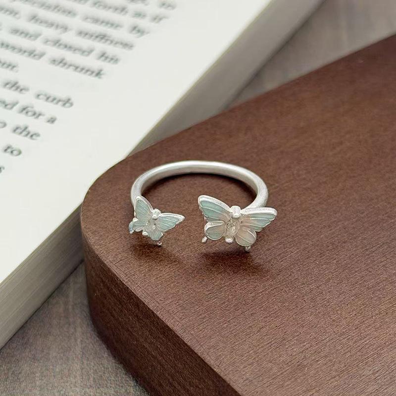 Yunjian Streamer Sweet Wind Niche Design Butterfly Flower Ring Female Enamel Hollow Stacked Ring Tide