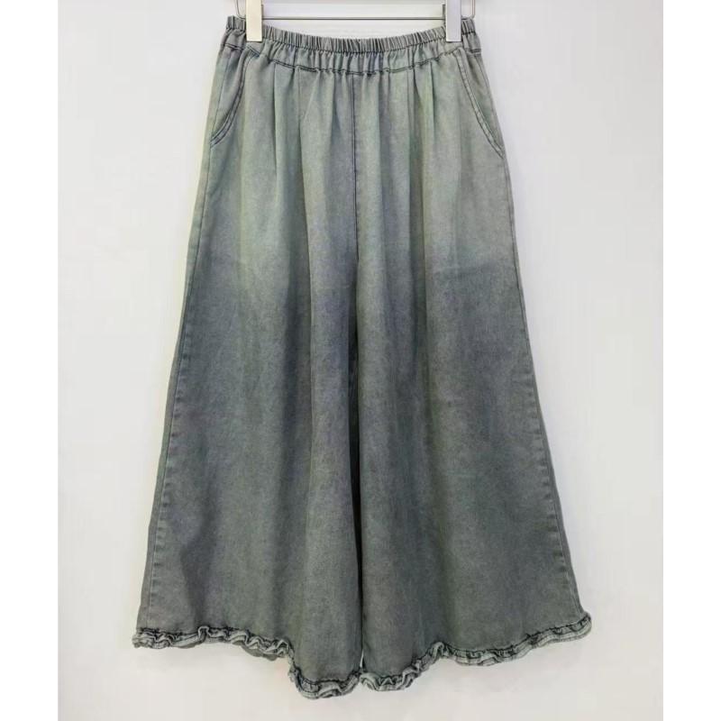 Johnature Japanese Forest Wide Leg Pants Women Summer Loose Versatile Pants Wooden Ears Straight Pants