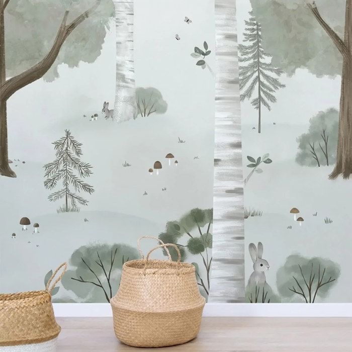 Lilipinso Papier peint, décoration murale chambre d'enfant, panorama, forêt de bouleaux