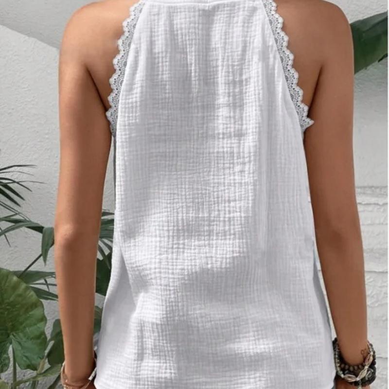 Summer Women's Vest White V-neck Off-shoulder Top Black Simple Lace Casual Basic Sleeveless Shirt Tank for Female