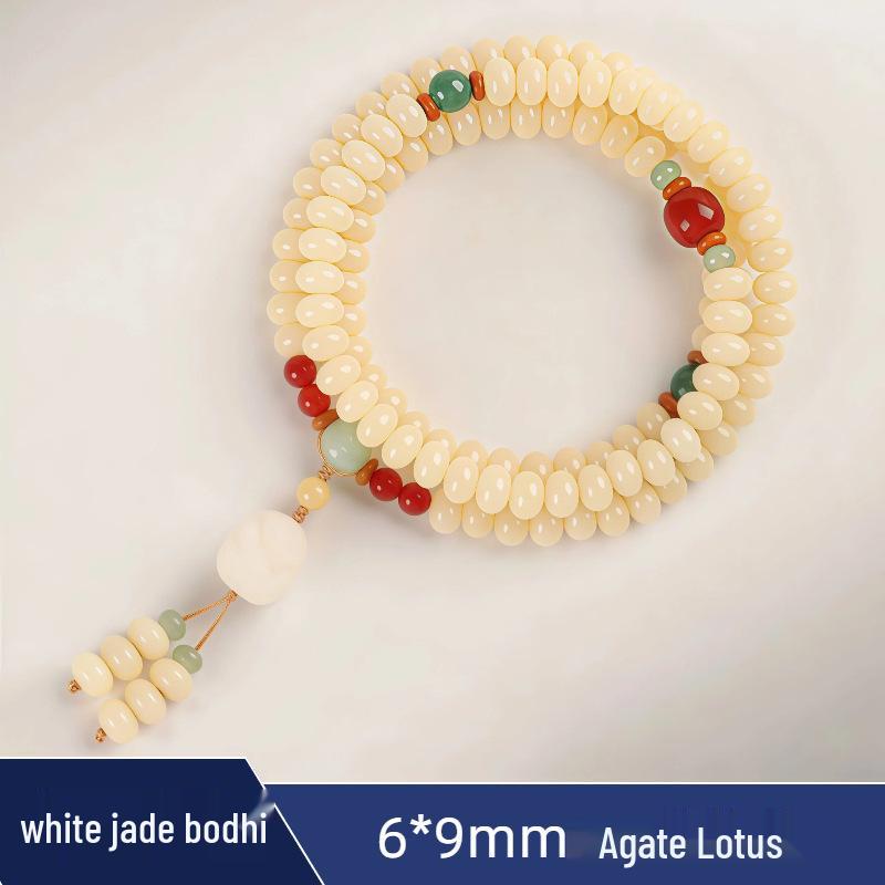 Zen Style Bodhi Root Bracelet with Lotus Pendant for Women, 108 Pink Beads