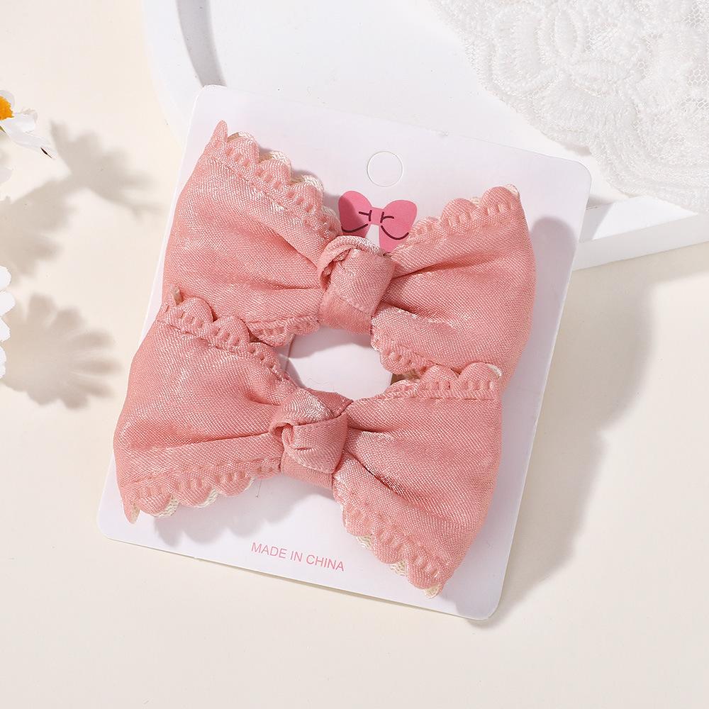 Shrimp Skin Baby Girl Cute Hairpin Set Pink Plaid Lace Bow Clip Hair Accessories 5058
