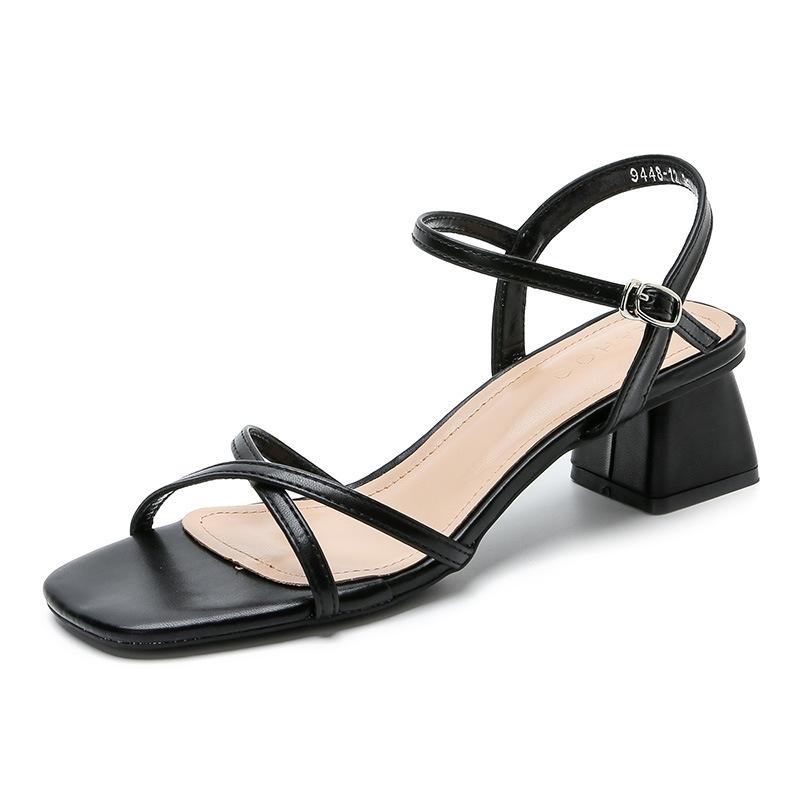Fashion 2025 cross band high heels sandals women thick heel summer shoes solid color ankle strap gladiator sandalias de tacón