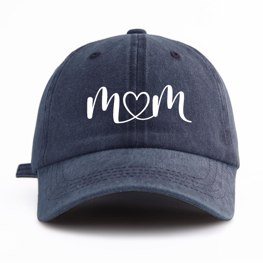 1pc Mom Heart Print Washed Baseball Cap for Adults, Minimalist Retro Style Casual Soft Adjustable Dad Hat, Perfect As Gift