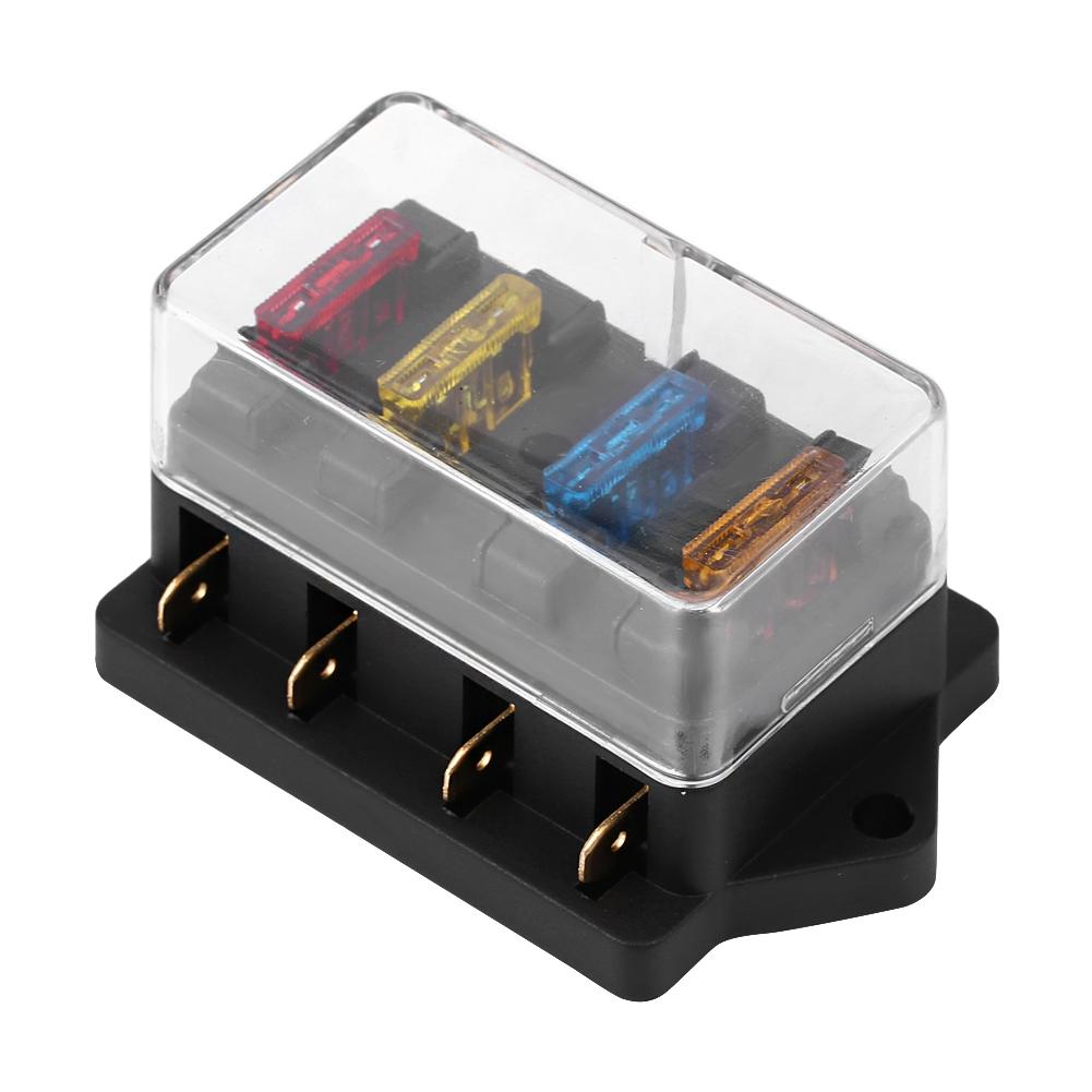 12 24V Car 4 Way Circuit Standard Blade Fuse Box Block Holder with 5A+10A+15A+20A Fuse